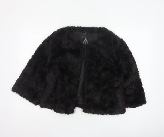 Atmosphere Women Black Faux Fur Cape Jacket Size 14 Lined Open Front