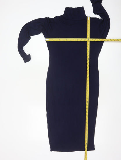 Pink Vanilla Women's Blue Midi Bodycon Roll Neck Jersey Dress Size 14