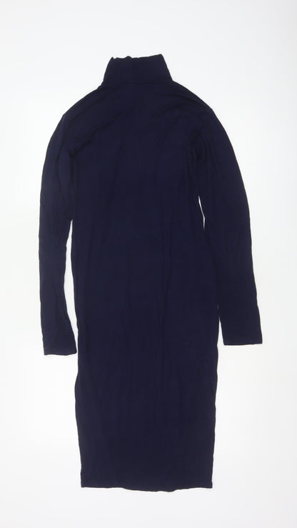 Pink Vanilla Women's Blue Midi Bodycon Roll Neck Jersey Dress Size 14