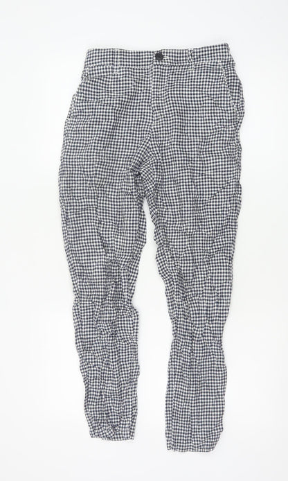 Uniqlo Womens Blue Gingham Linen Cotton Trousers XS Lightweight Casual
