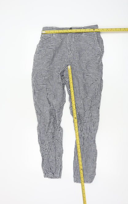 Uniqlo Womens Blue Gingham Linen Cotton Trousers XS Lightweight Casual