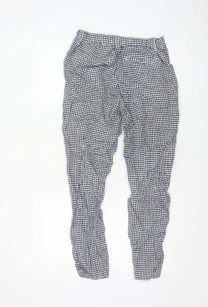 Uniqlo Womens Blue Gingham Linen Cotton Trousers XS Lightweight Casual