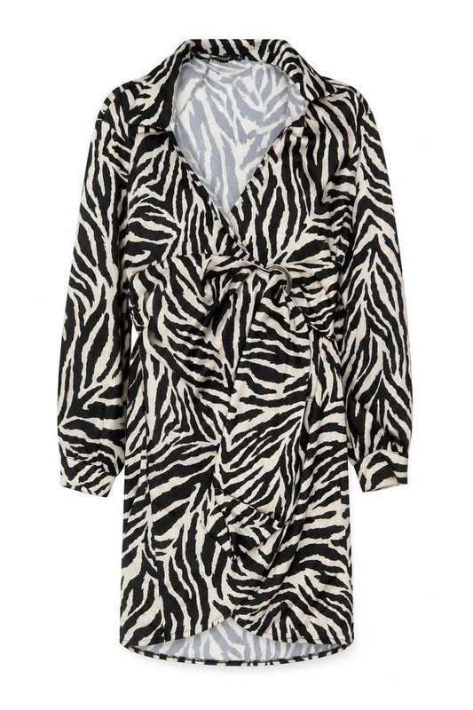 Front view of I Saw It First Women’s Black Zebra Print Long Sleeve Wrap Dress L