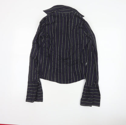 Next Women's Black Striped Collared Long Sleeve Blouse Size 8