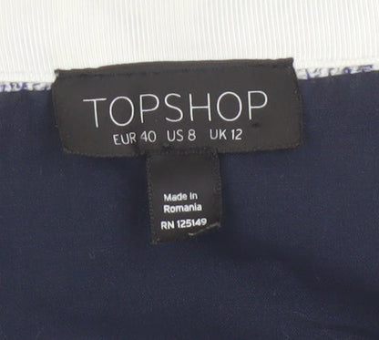 Topshop Women’s Blue Short Pencil Skirt Size 12 Lined Polyester