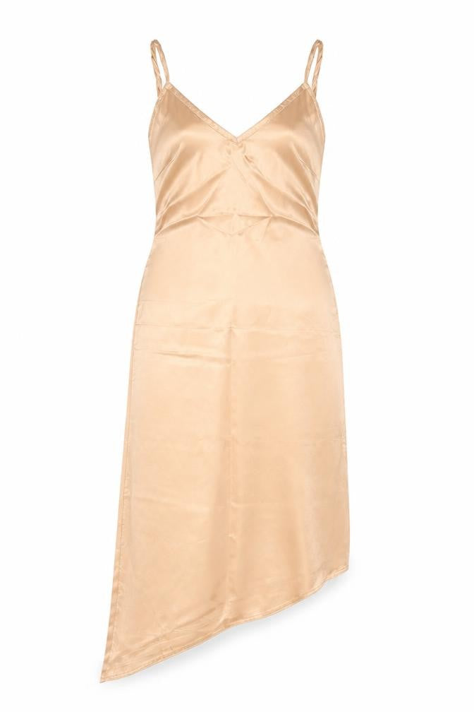 PRETTYLITTLETHING Women’s Beige Satin Asymmetric Slip Dress Size 4