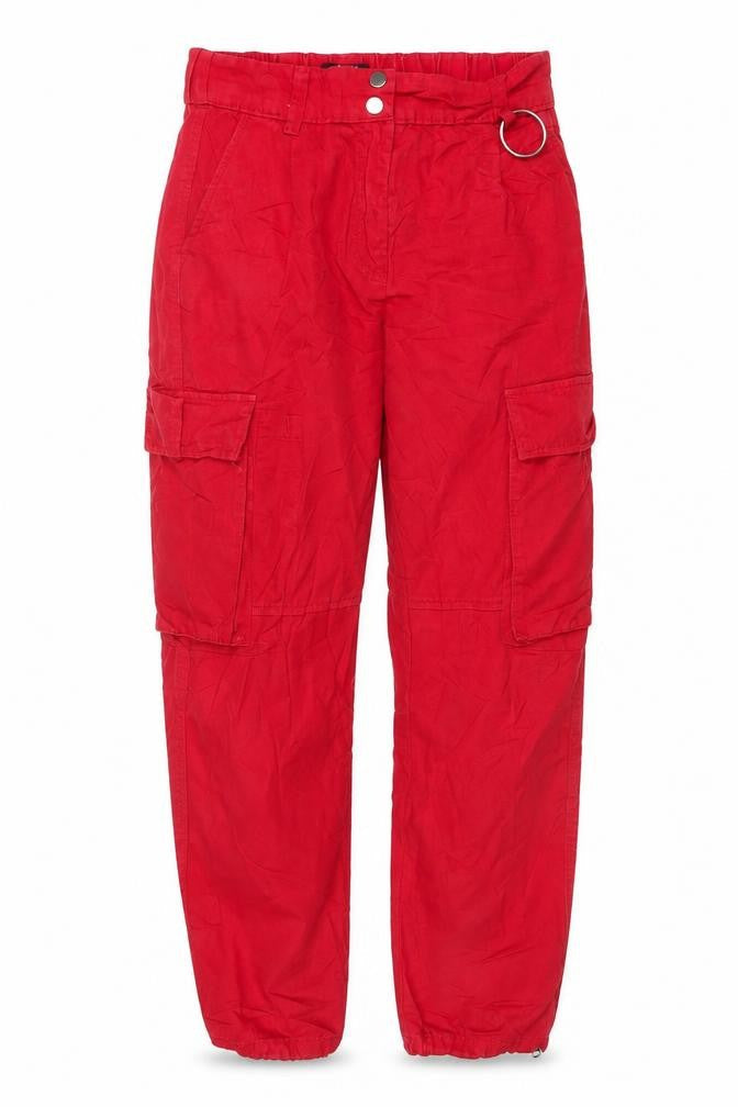 Bershka Women's Red Cargo Trousers Size 8 Cotton Utility Style