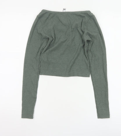 H&M Divided Women's Green XS Cropped Long Sleeve Button Top