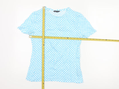 Marks and Spencer Women’s Blue Geometric Cotton T-Shirt Size 12