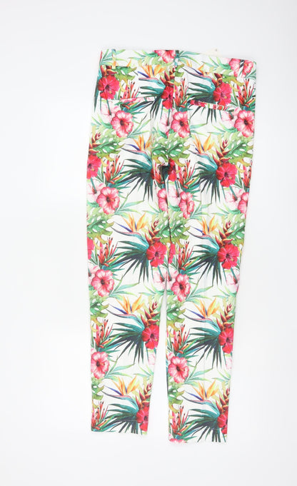 Lulumary Womens Tropical Floral Cotton Stretch Cropped Trousers L