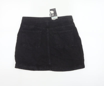 Primark Women's Black Denim Wrap Mini Skirt Size 12 Studded Casual