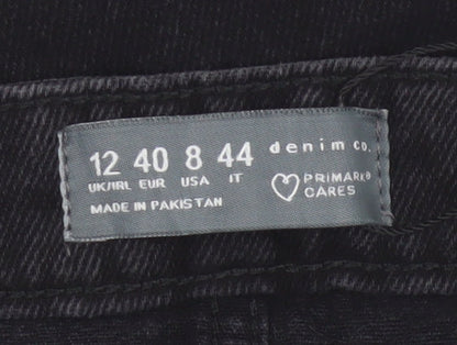 Primark Women's Black Denim Wrap Mini Skirt Size 12 Studded Casual