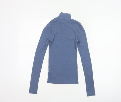 Topshop Women's Blue Roll Neck Long Sleeve Slim Fit Jersey Top Size 6