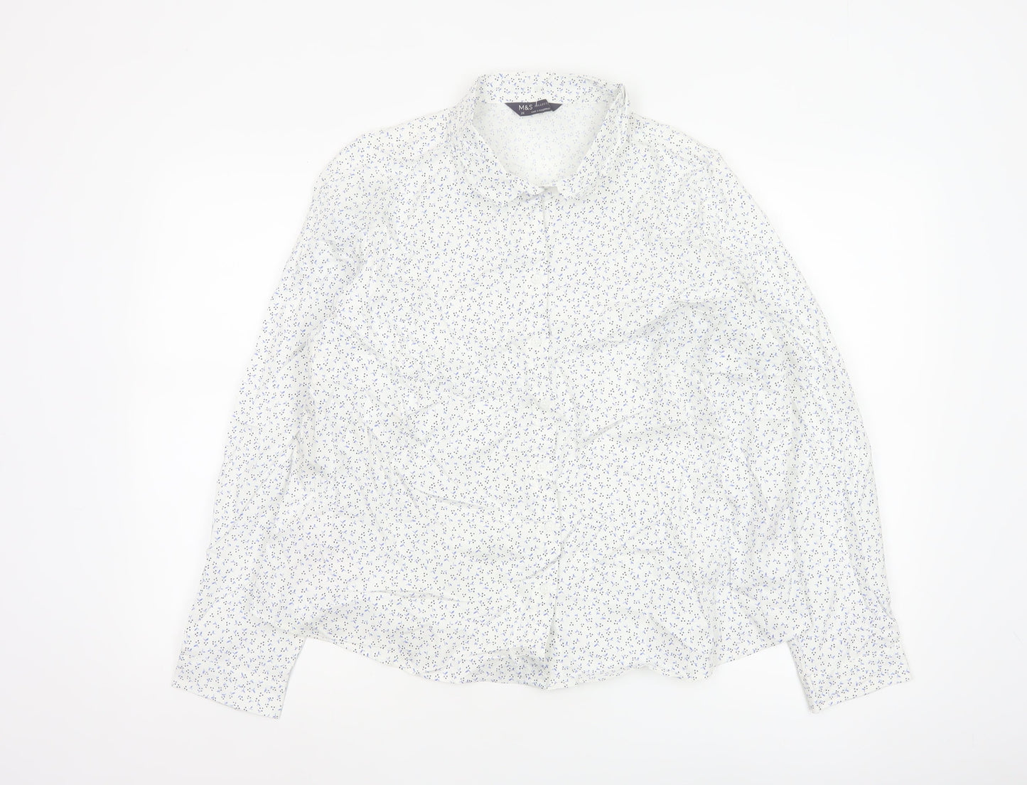 Marks and Spencer Women's White Floral Long Sleeve Button-Up Shirt Size 20