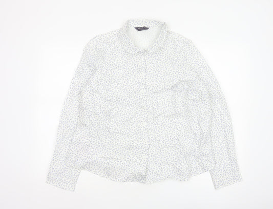 Marks and Spencer Women's White Floral Long Sleeve Button-Up Shirt Size 20