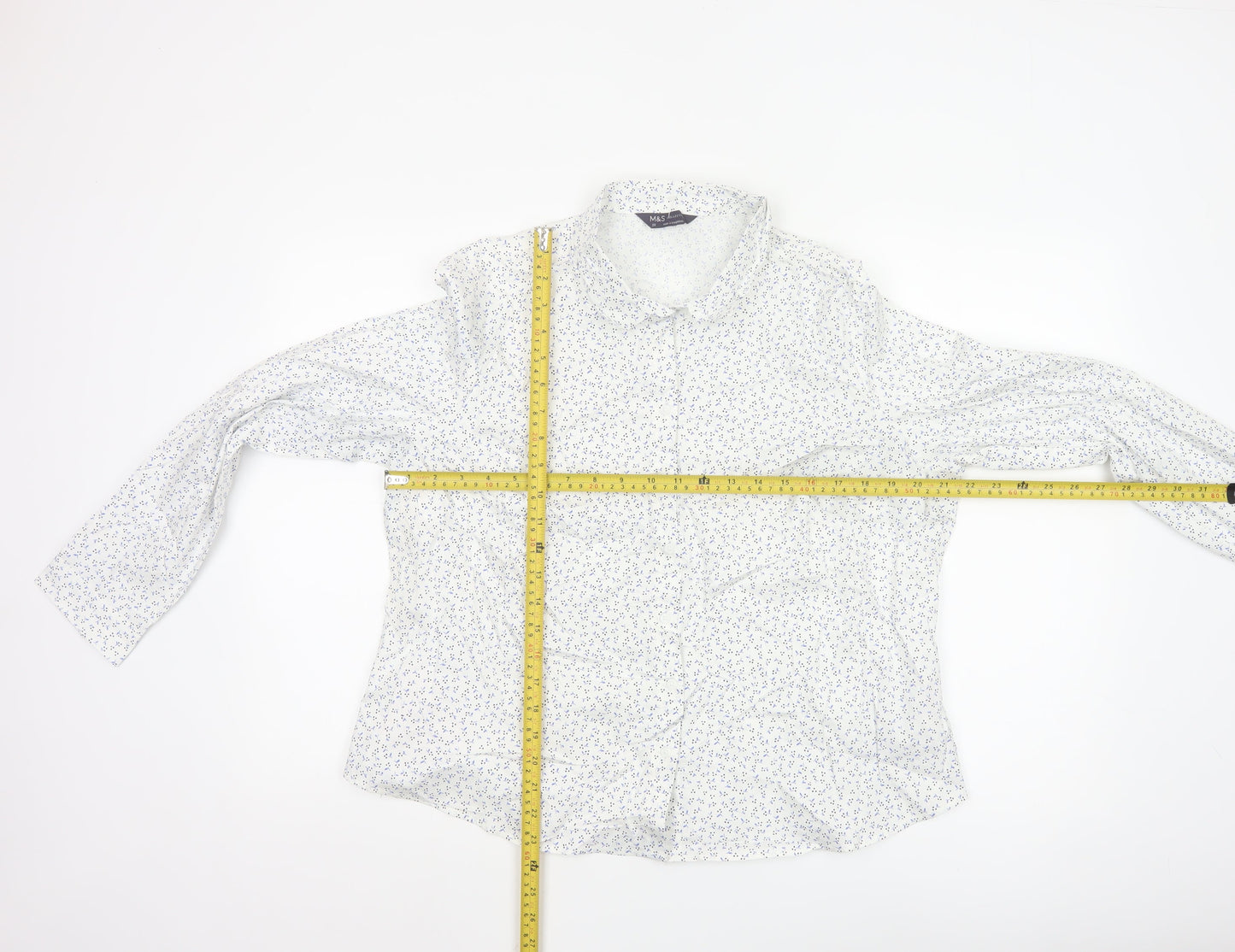 Marks and Spencer Women's White Floral Long Sleeve Button-Up Shirt Size 20