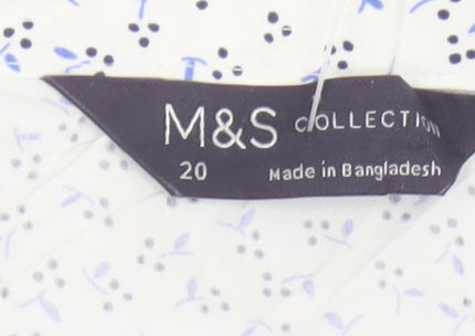 Marks and Spencer Women's White Floral Long Sleeve Button-Up Shirt Size 20