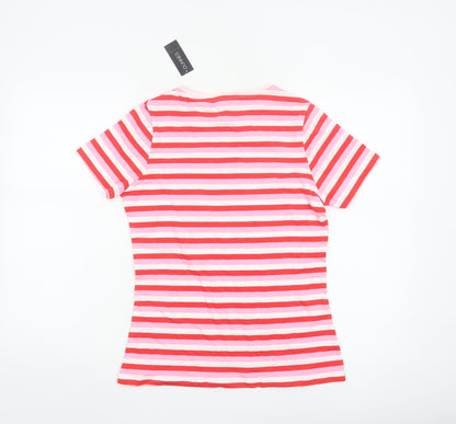 Dunnes Stores Women Pink Striped Cotton T-Shirt Size S