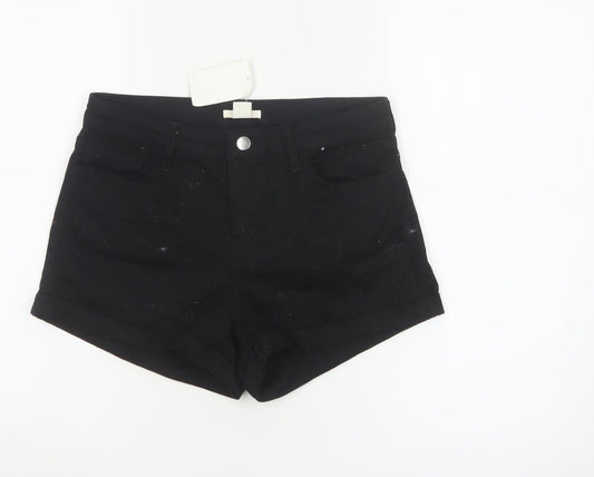 H&M Women's Black Chino Shorts Size 10 Slim Fit Cotton Blend