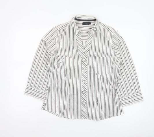 Next Women’s Grey White Striped Button-Up Blouse Size 14 Cotton Blend