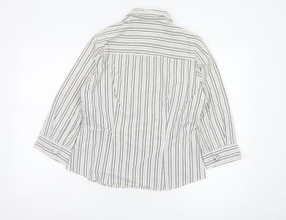 Next Women’s Grey White Striped Button-Up Blouse Size 14 Cotton Blend