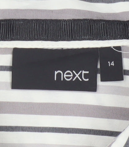Next Women’s Grey White Striped Button-Up Blouse Size 14 Cotton Blend