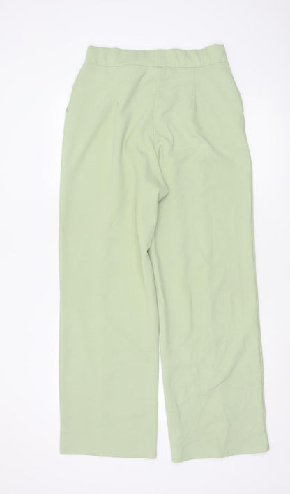 H&M Women's Green Straight Leg Mid Rise Jersey Trousers Size M