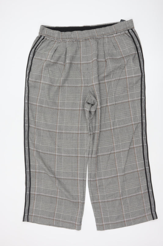 Marks and Spencer Womens Grey Check Elastic Waist Trousers Size 20