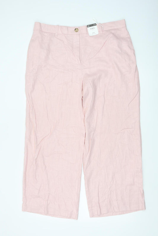 Marks and Spencer Womens Pink Linen Blend Straight Trousers Size 18