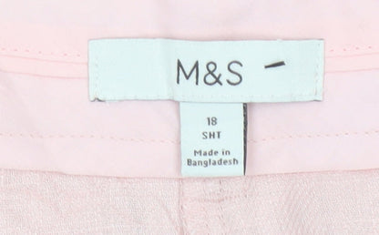Marks and Spencer Womens Pink Linen Blend Straight Trousers Size 18