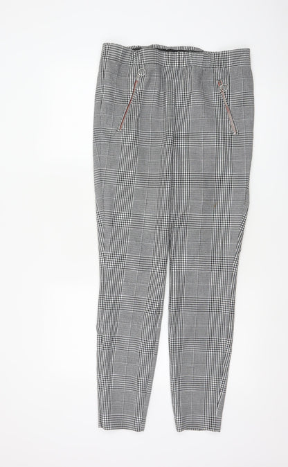 Marks and Spencer Women's Black Mix Check Tapered Trousers UK 12 Regular