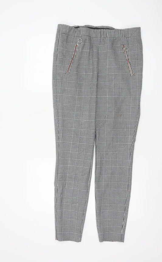 Marks and Spencer Women's Black Mix Check Tapered Trousers UK 12 Regular