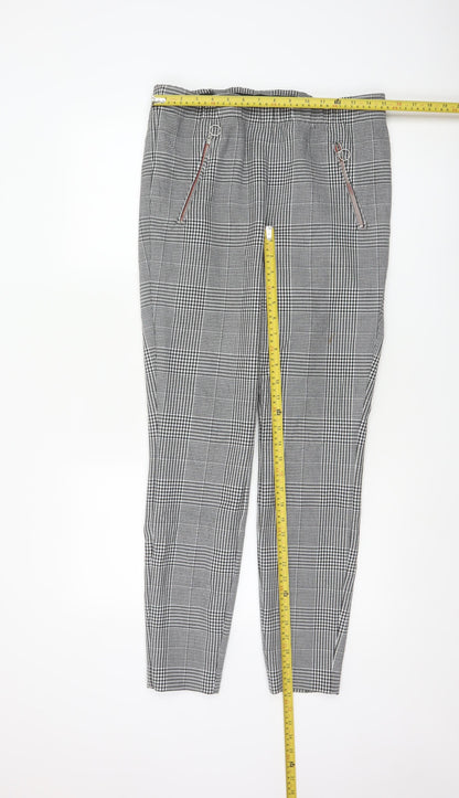 Marks and Spencer Women's Black Mix Check Tapered Trousers UK 12 Regular