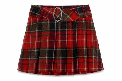 Next Women's Red Check Pleated Mini Skirt Size 12 Wool Blend