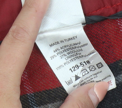 Next Women's Red Check Pleated Mini Skirt Size 12 Wool Blend
