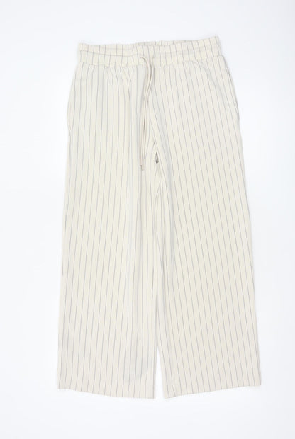 Marks and Spencer Womens Beige Striped Wide-Leg Trousers Size 12