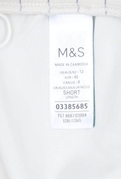 Marks and Spencer Womens Beige Striped Wide-Leg Trousers Size 12