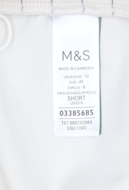 Marks and Spencer Womens Beige Striped Wide-Leg Trousers Size 12