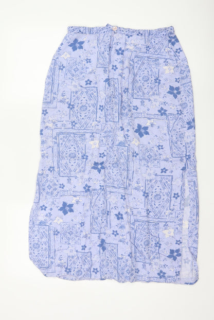Christopher & Banks Women's Blue Floral Rayon Midi A-Line Skirt Size 10
