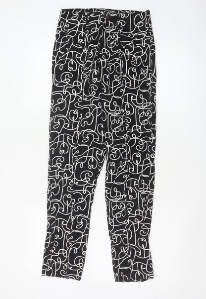Lucy & Yak Women's Black Geometric High Rise Tapered Cotton Trousers 26/30