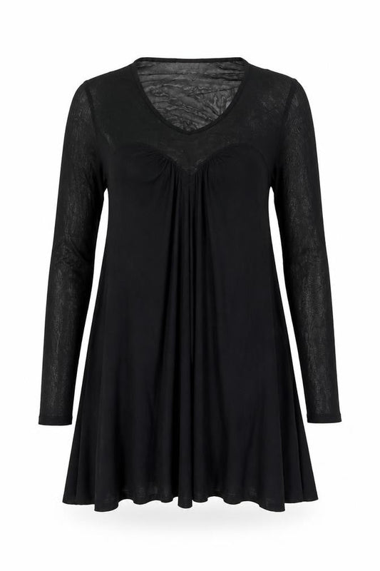 Front view of Miss Selfridge Women’s Black A-Line Sheer Long Sleeve Dress, size UK 10