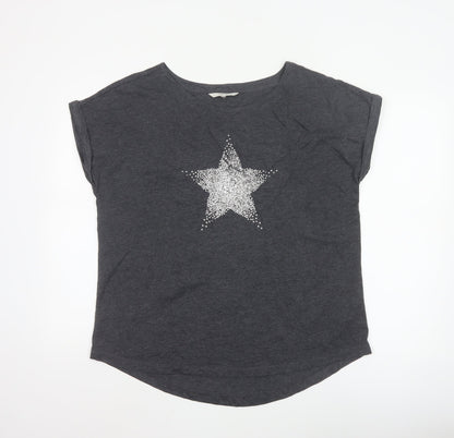 Next Women’s Grey Sequin Star T-Shirt Size 16 Casual Top