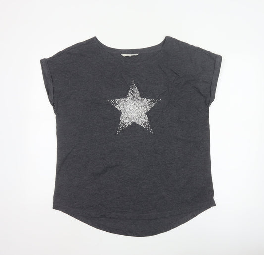 Next Women’s Grey Sequin Star T-Shirt Size 16 Casual Top