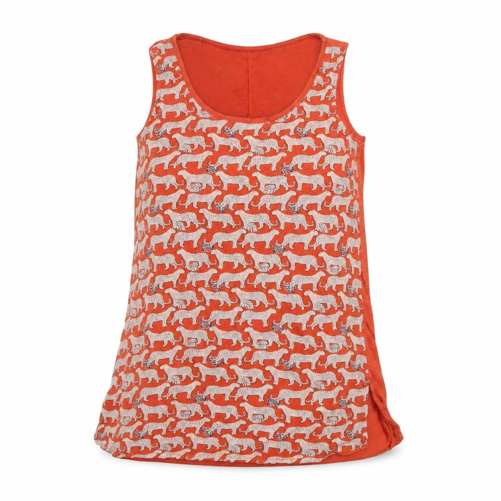 Fat Face Women’s Orange Animal Print Sleeveless Tank Top UK 8 Cotton Blend