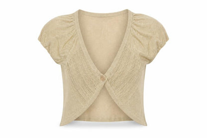 Dorothy Perkins Women's Beige Short Sleeve V-Neck Cardigan Size 10
