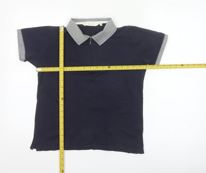 EWM Women Blue Short Sleeve Cotton Polo Shirt Size S 10-12