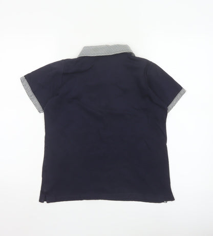EWM Women Blue Short Sleeve Cotton Polo Shirt Size S 10-12