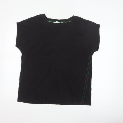 White Stuff Women's Black Size 20 Cotton V-Neck Jersey T-Shirt