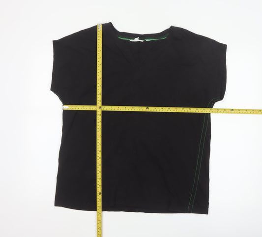 White Stuff Women's Black Size 20 Cotton V-Neck Jersey T-Shirt