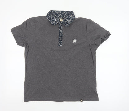 Pretty Green Womens Grey Polo Shirt L Paisley Collar Cotton
